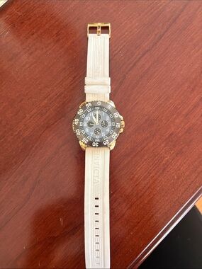 Invicta Gold and Black Chronograph Watch with White Strap